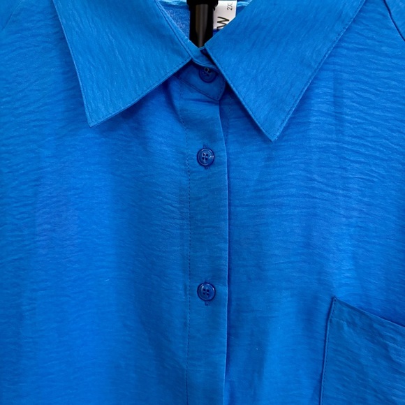 AISEW Royal Blue Classic Oversized Women’s 2X Long Sleeve Button-Up Crepe Shirt - Picture 7 of 7